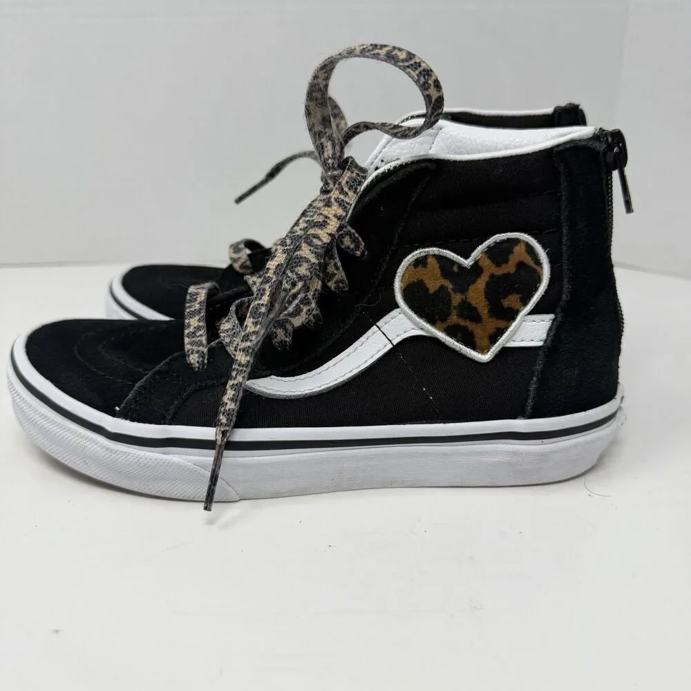 VANS High Top Off The Wall Zip Heel Cheetah Heart Kids Size 2.0 Skate